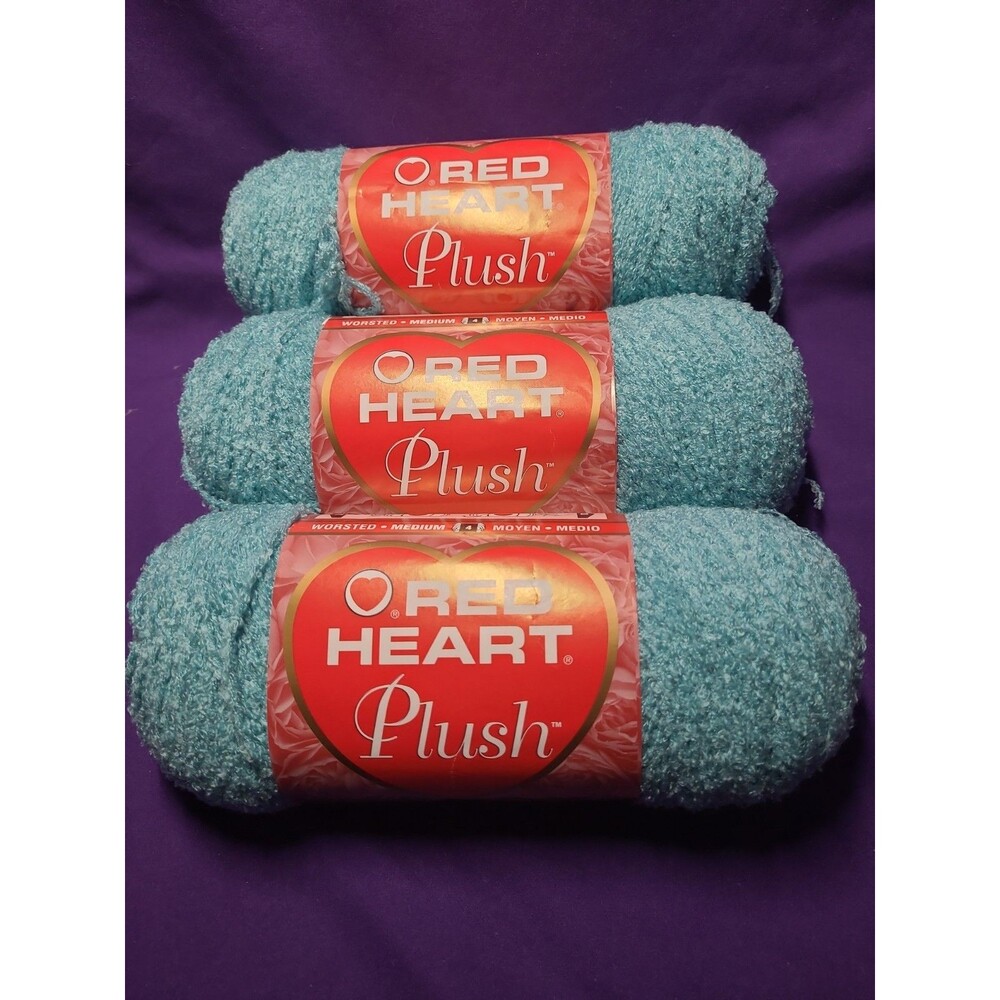 Lot of 3 Skeins Red Heart Plush Yarn Lt. Teal 6 oz Skein Machine Wash & Dry